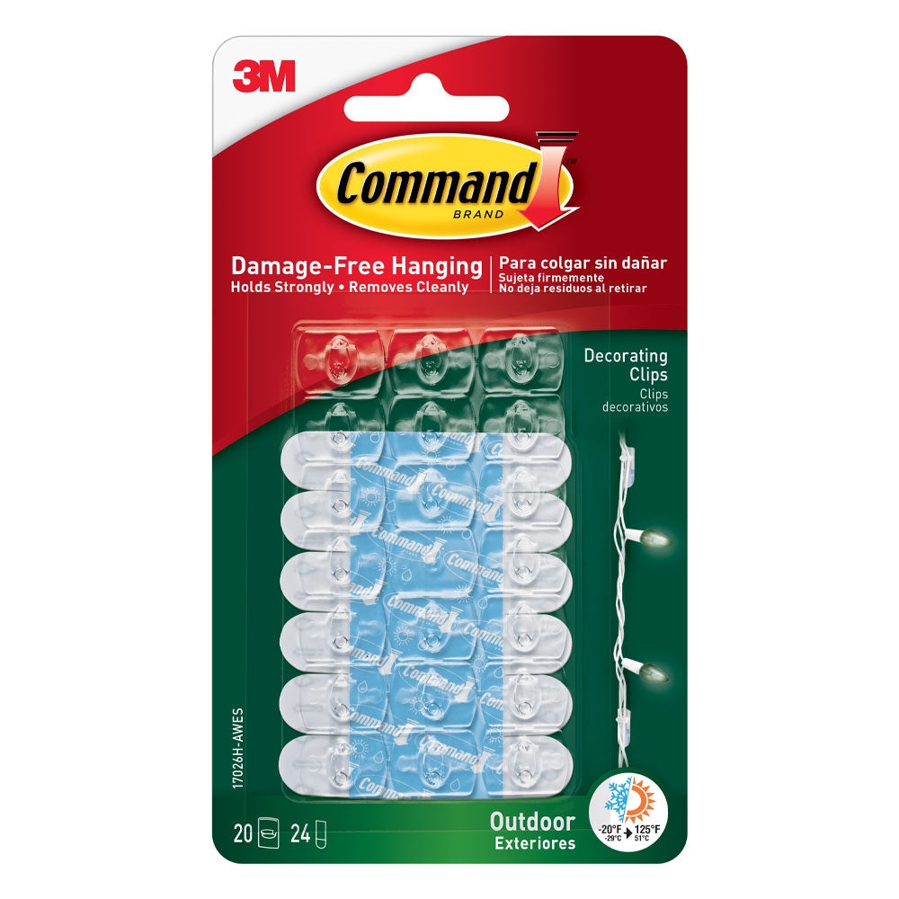 3M Command 17026 Outdoor Clear Decorating Clips 20 Pack
