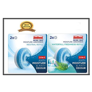 Unibond AERO 360° Moisture Absorber Neutral & Waterfall Twin Pack Refills 4 tablets - GARDEN & PET SUPPLIES
