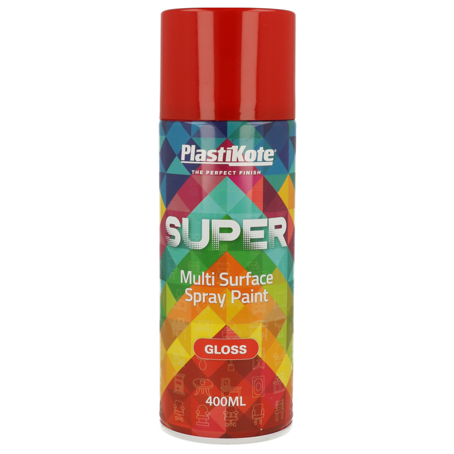 PlastiKote SUPER Spray Paint | Bright Red | 400ml | Gloss Finish