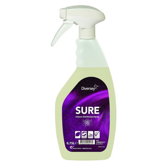 Diversey SURE Cleaner Disinfectant Eco Spray 750ml, Plant Based, 100% Biodegradable