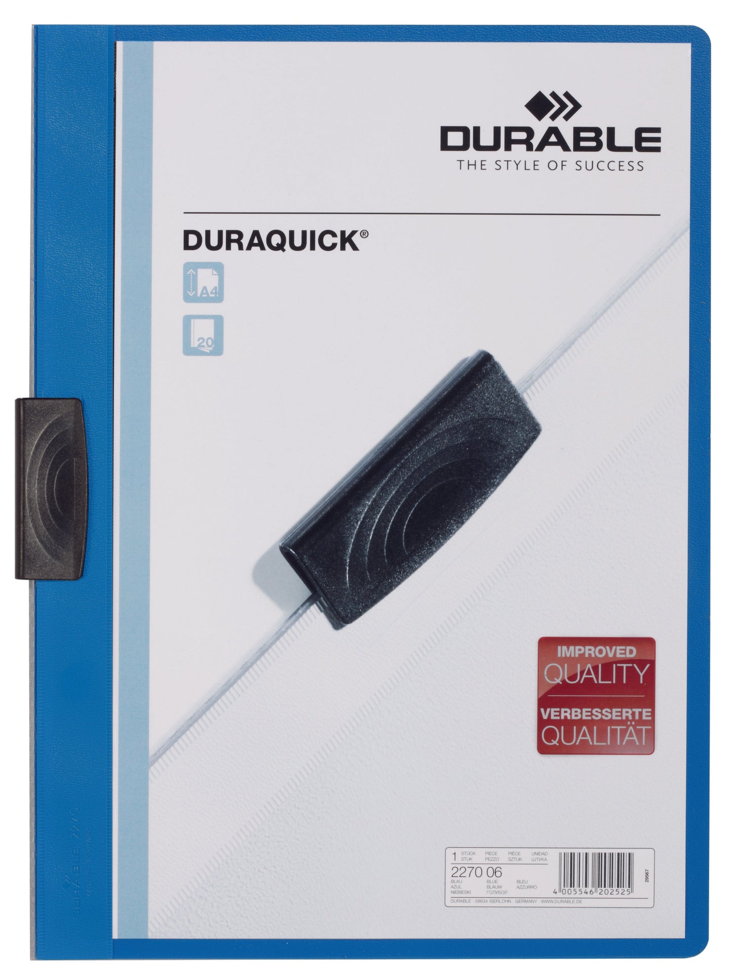 Durable Duraquick Clip Folder A4 Blue (Pack 20) 227006