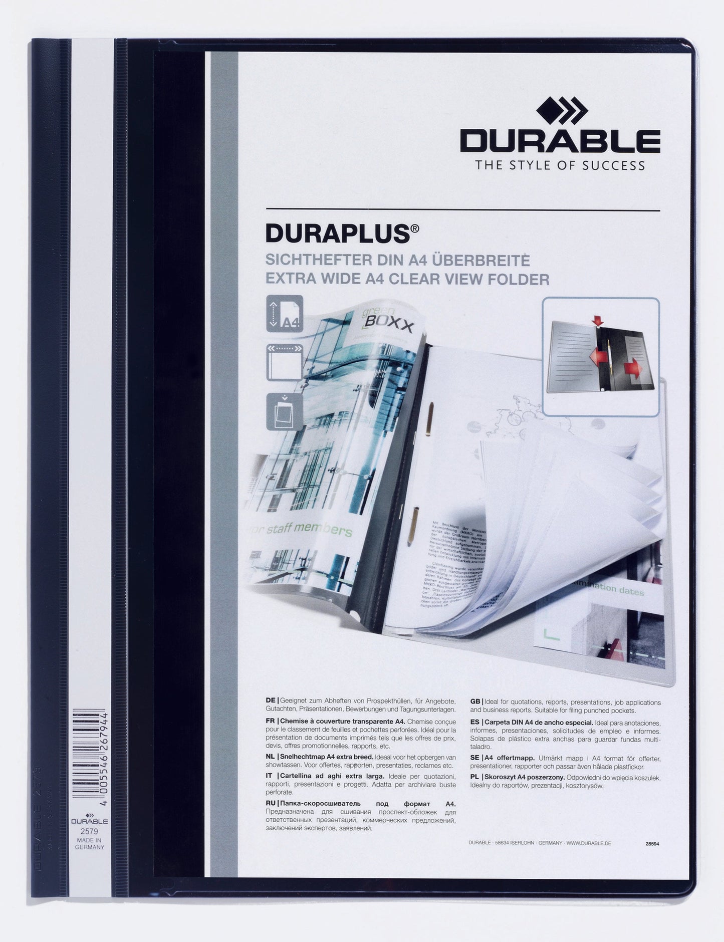 Durable Duraplus Report Folder Extra Wide A4 Black (Pack 25) 257901