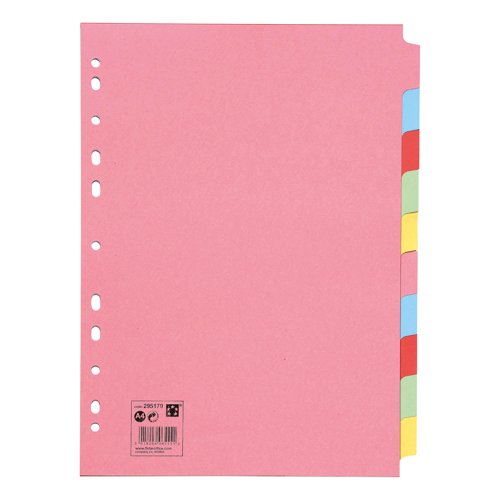 5 Star 10-Part Subject Divider A4 Recycled Card Multipunched 155gsm Assorted 295179