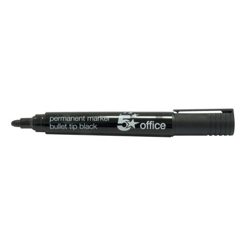 5 Star Permanent Marker Bullet Tip Xylene/Toluene-free Smear Proof Black (Pack of 12) 296077