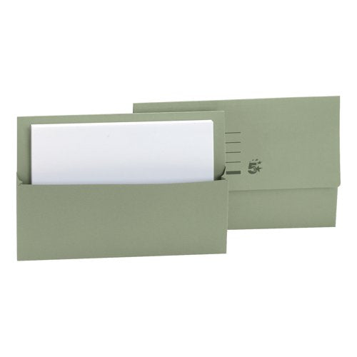 5 Star Recycled Half Flap Document Wallet Foolscap 250gsm Capacity 32mm Green (Pack of 50) 297331