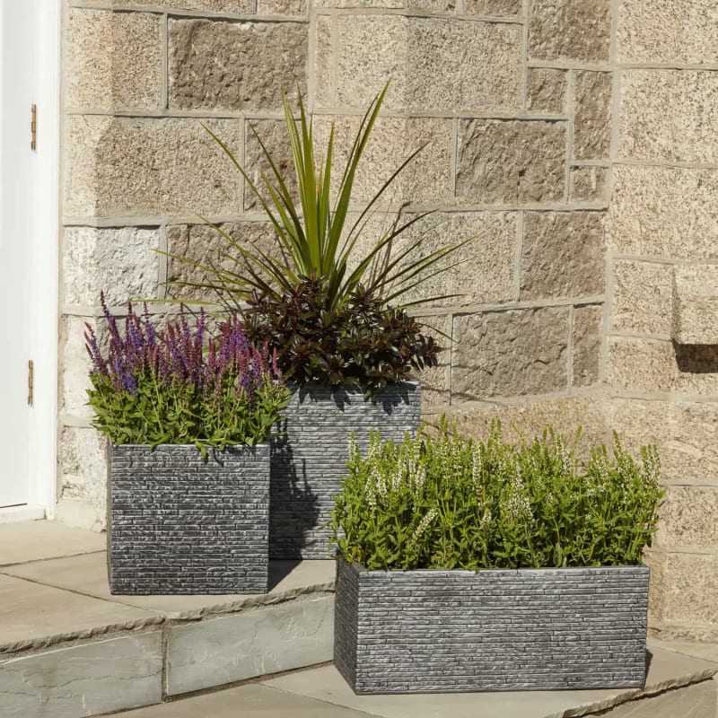 Strata Slate Pewter 32cm Short Square Planter (GN686-PEW)