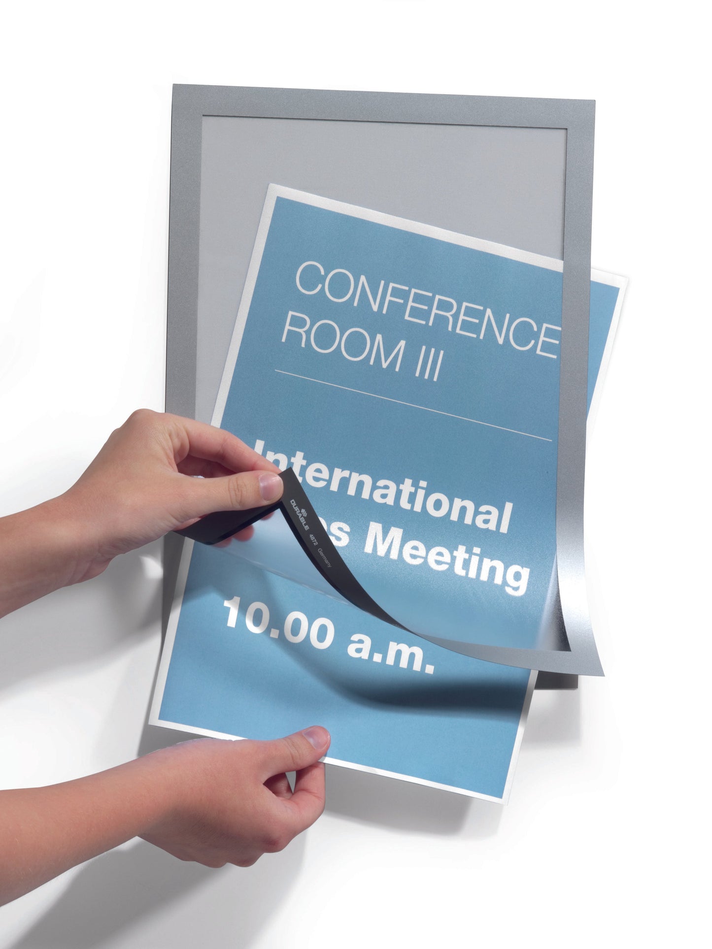 Durable Duraframe Magnetic Display Frame Self Adhesive A4 Silver (Pack 10) - 488223