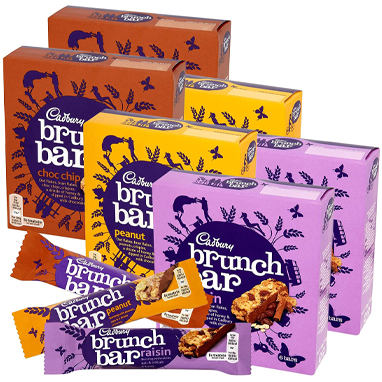 Cadbury Brunch 6 x Boxes {36 Bars} Peanut,Raisin & Choc Chip