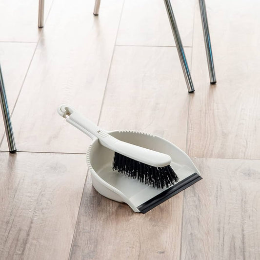 Addis Dustpan & Brush Set In Linen | Stiff, Dirt-Trapping Bristles | Rubber Lip Feature | 1 x 2