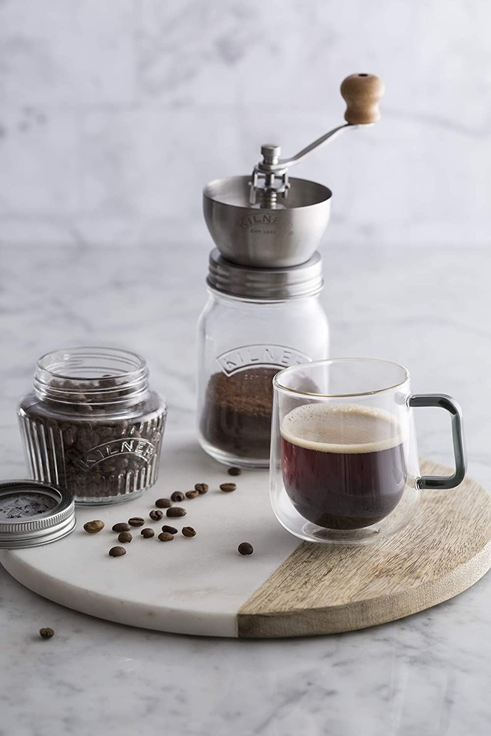 Kilner Branded Coffee Grinder Set with Glass 500ml/0.5 Litre Screw Top Storage Jar (0025.785)