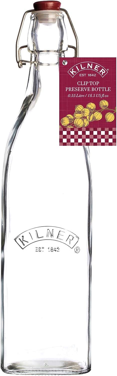 Kilner Branded Traditional Square Airtight Clip Top Preserve Glass Bottles 0.55 Litre (0025.471)