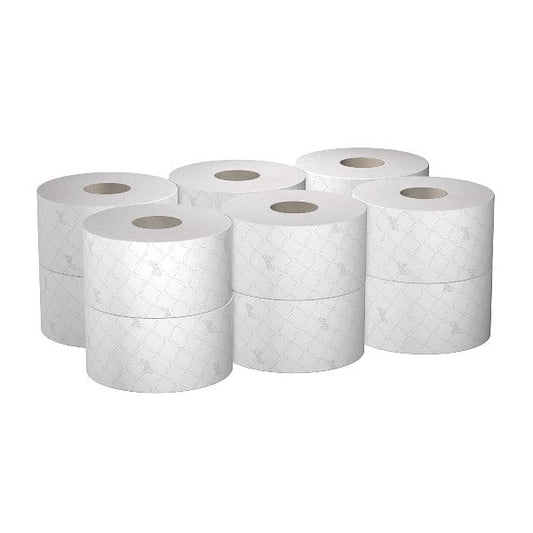 Scott Essential Jumbo Roll Toilet Tissue 8615 - 2 Ply Toilet Paper - 12 Rolls x 500 White Toilet Paper Sheets (2,400m)