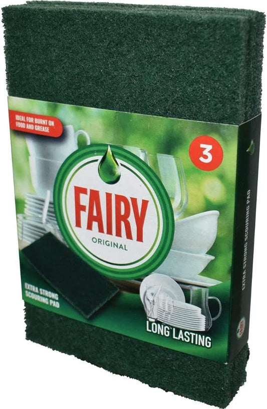 Addis Fairy Original Extra Strong Scourer Pads, 8 Packs of 3, Green 24 Pads
