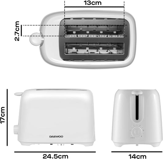 Daewoo Essentials 2 Slice Toaster | White | 700W