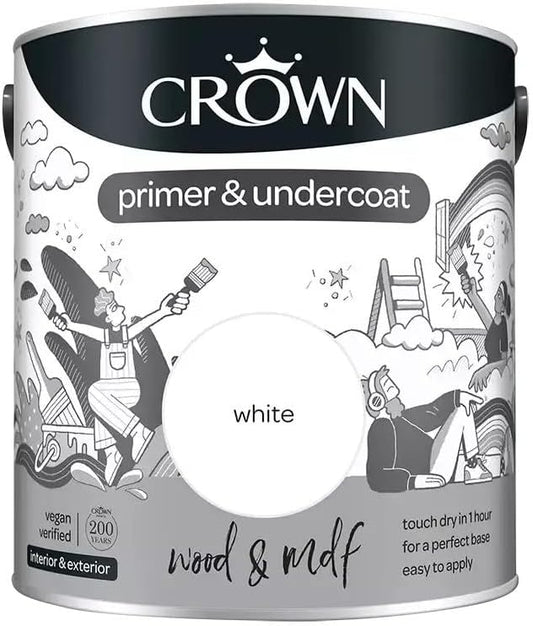 Crown Wood & MDF | Primer & Undercoat | Quick Drying | White | 2.5L