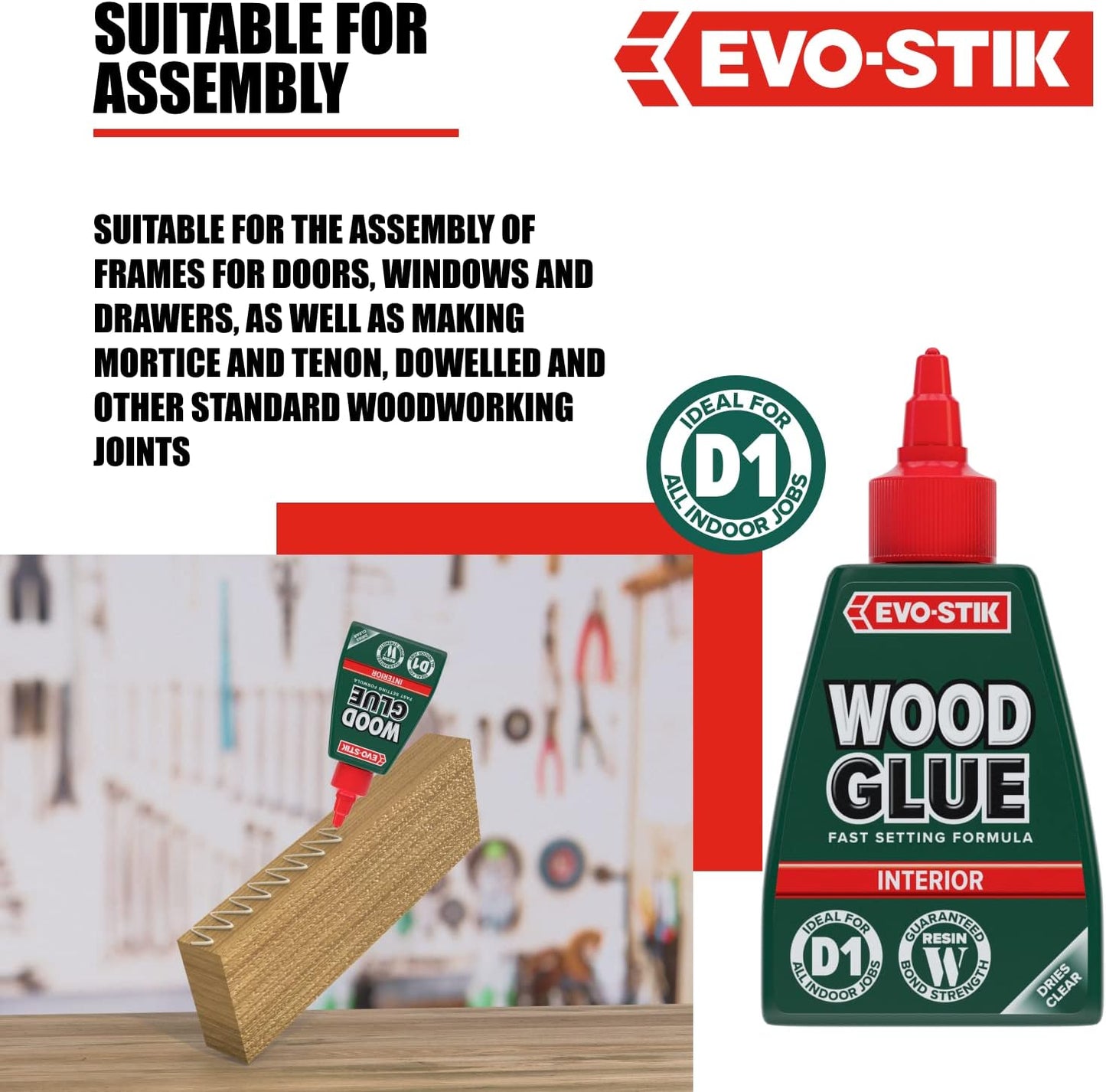 EVO-STIK Wood Glue | Interior | Extra Strong | Fast Setting | Dries Clear | 1 x 250ml