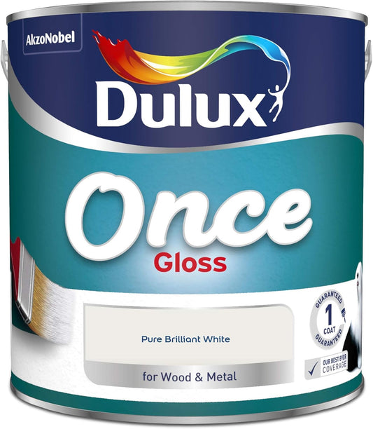 Dulux Once Gloss Paint For Wood And Metal - Pure Brilliant White 2. 5 Litres