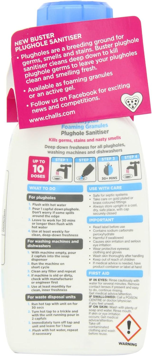Buster Plughole Sanitiser Eucalyptus Foaming Granules 300g