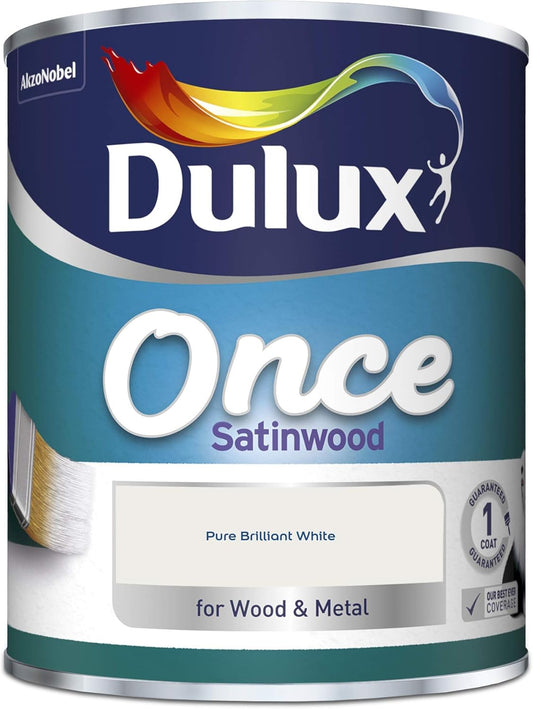 Dulux Once Satinwood Paint For Wood And Metal - Pure Brilliant White 750 Ml
