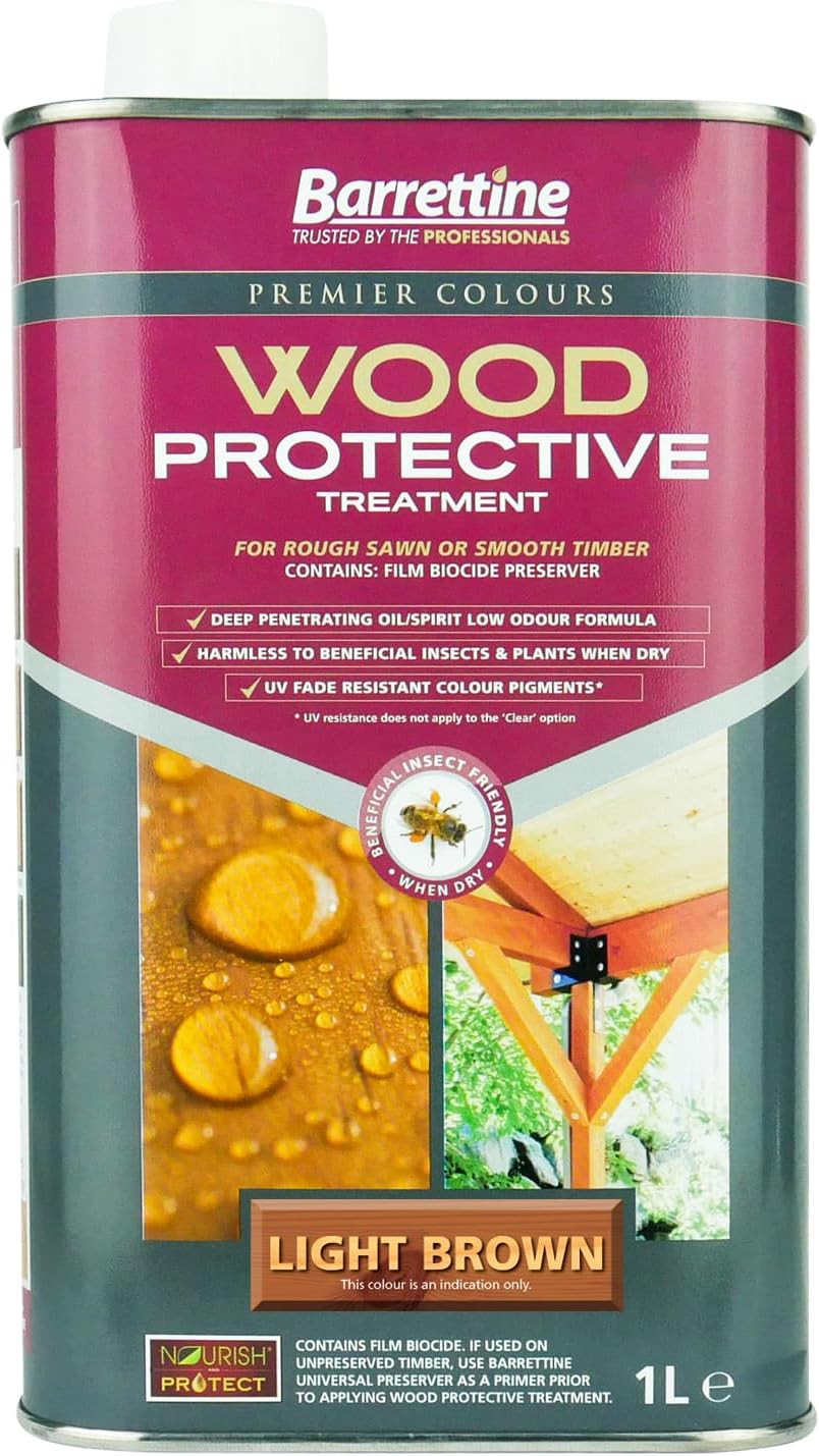 Barrettine Wood Protective Treatment | Fade Resistant | 2 Litre | Light Brown