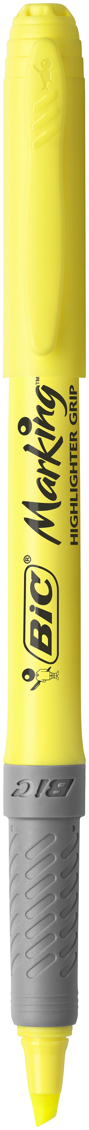 Bic Grip Highlighter Pen Chisel Tip 1.6-3.3mm Line Yellow (Pack 12) - 811935