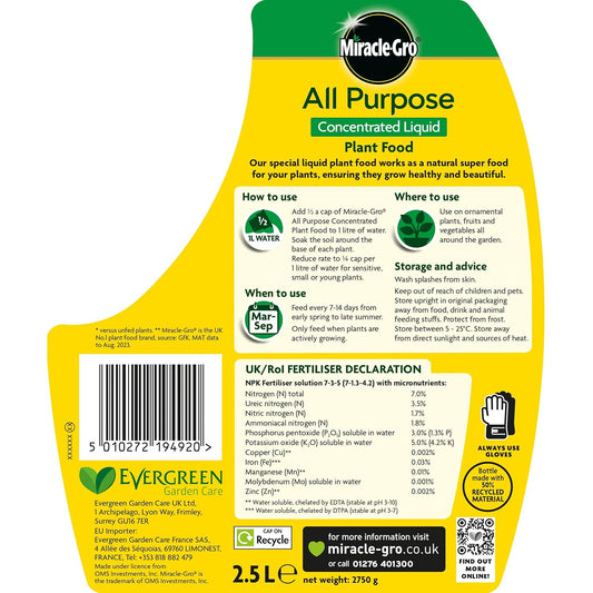 Miracle Gro Concentrated All Purpose Liquid Plant Food - 2.5L