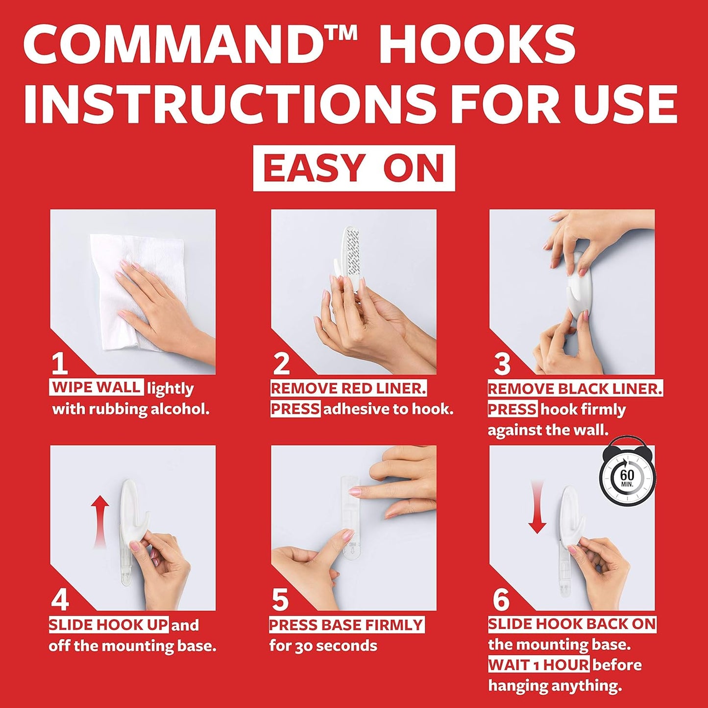 3M Command Large Utility Hook | Pack of 1 Hook & 2 Adhesive Strips | White | Holds up to 2.2kg