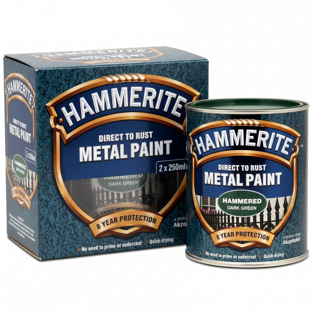 Hammerite Direct To Rust Metal Paint | Hammered Dark Green Finish 250ml
