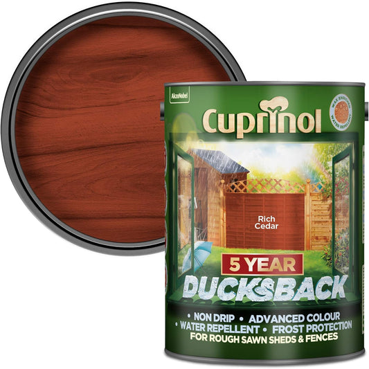 Cuprinol Ducksback 5 Year Waterproof For Sheds And Fences, 5 L - Rich Cedar