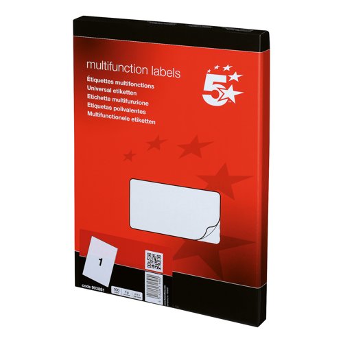 5 Star Multipurpose Labels Laser Copier Inkjet 297x210mm White (Pack of 100) 903881