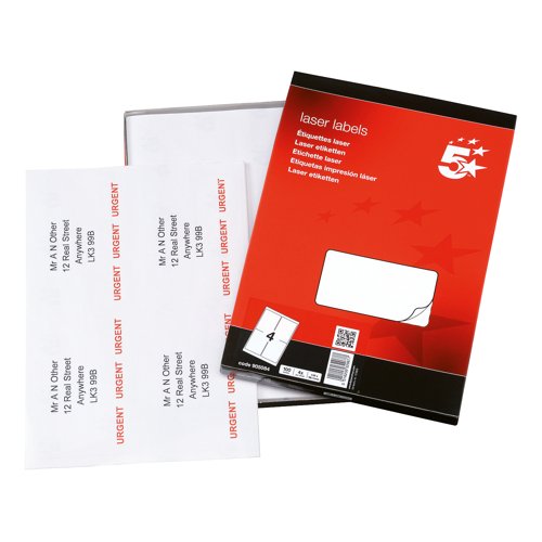 5 Star Multipurpose Labels Laser Copier Inkjet 139x99.1mm White (Pack of 400) 905084