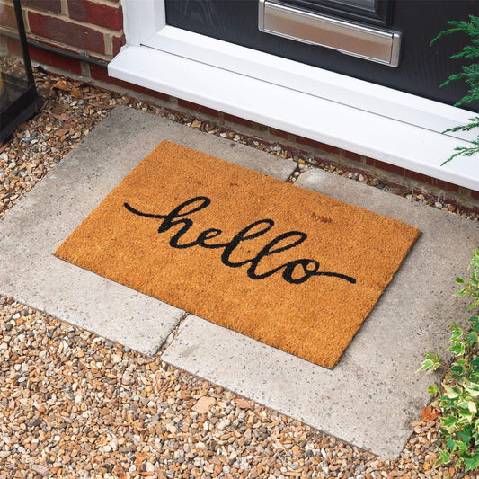 Fixtures "Hello" 33.5cm x 60cm PVC Backed Coir Door Mat