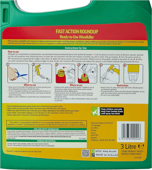 Roundup Fast Action TOTAL Weedkiller RTU 3 Litre Dispenser