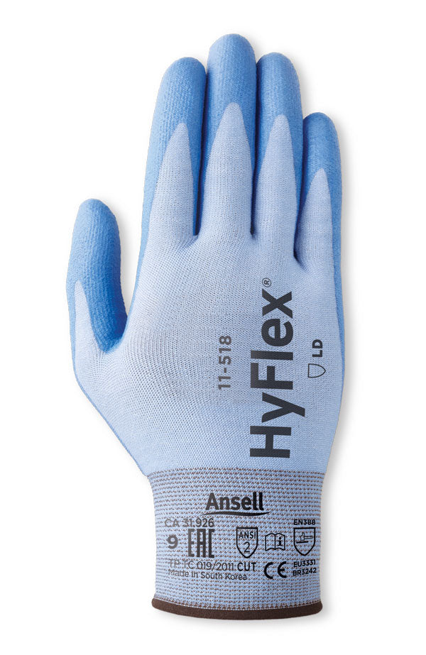 Ansell HyFlex 11-518 Cut Resistant Gloves, Mechanical Protection, Light Weight Protective Glove, Reusable, Grey, ALL SIZES