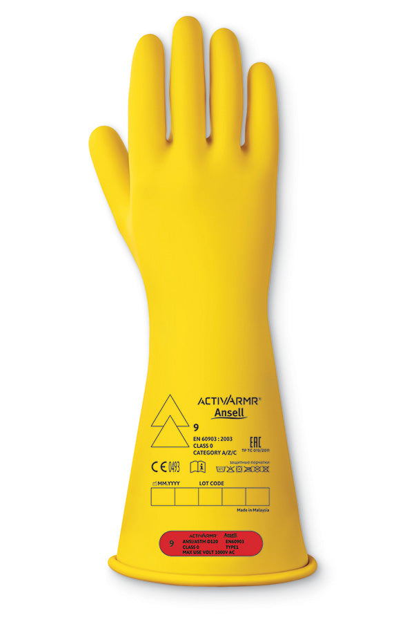 ANSELL LOW VOLTAGE ELECTRICAL INSULATING GLOVES (CLASS 0) 14" - {ALL COLOURS / SIZES}