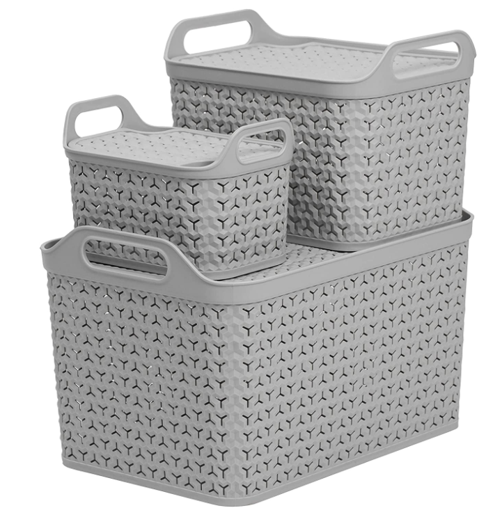 Strata Cool Grey 3-Pack Set Handy Basket With Lid S/M/L