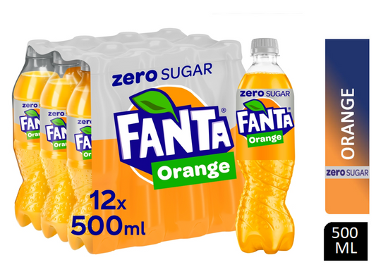 Fanta Orange ZERO Soft Drink 500ml Bottle (Pack of 12)