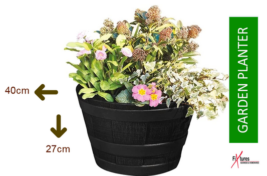 Fixtures Half Barrel Cask Grey 40cm x 27cm Medium Planter
