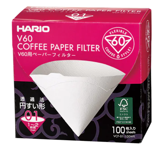 Hario V60 Coffee Filter Papers Size 01 - White - (100 Pack Boxed)