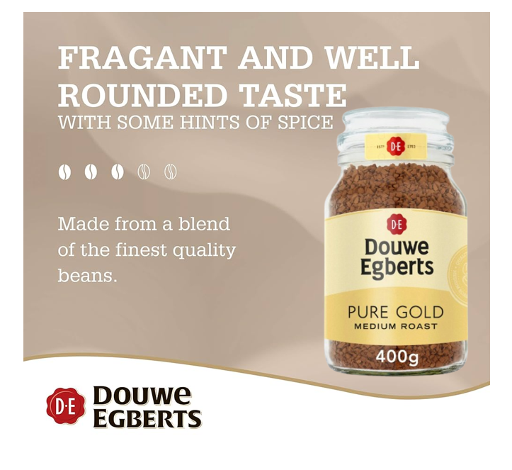 Douwe Egberts Pure Gold Instant Coffee 400g Glass Jar