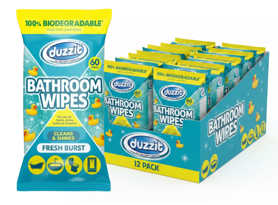 Duzzit Bathroom Wipes | 60 Biodegradable Wipes | Fresh Burst | 1 x 60 Pack