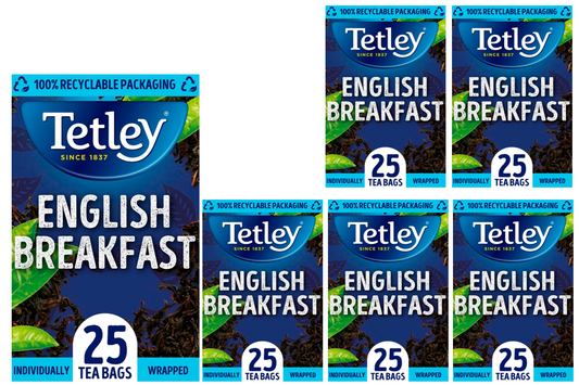 Tetley English Breakfast Individually Wrapped Envelopes 25's