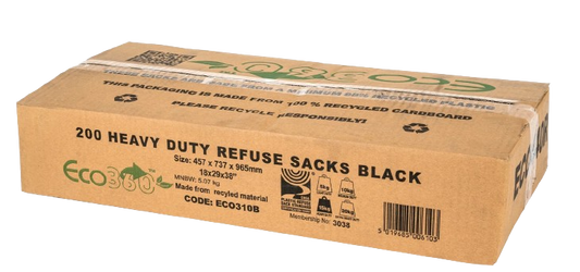 Black Refuse Sacks Bin Bags Heavy Duty 15kg CHSA (18x29x38) 200 Bags