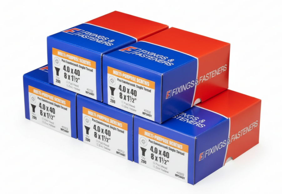 ForgeFix Multi-Purpose Single Thread Screws | 4.0 x 40mm | Zinc Yellow Passivated | Box 200