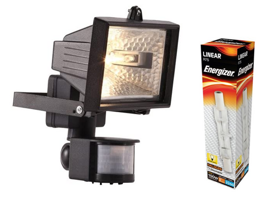 Powermaster 150W Eco Halogen PIR Black Floodlight {Bulb Included, Not part of the Pack}
