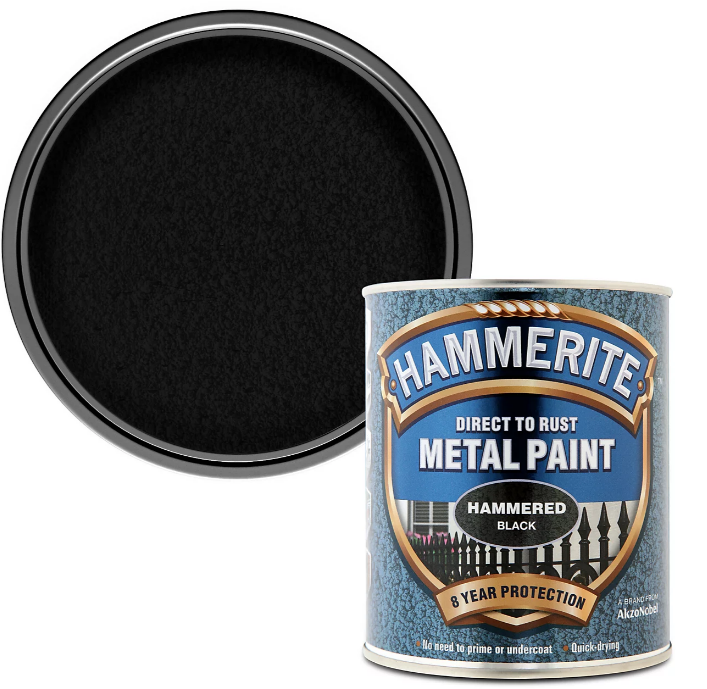 Hammerite Direct To Rust Metal Paint - Hammered Black Finish 750Ml