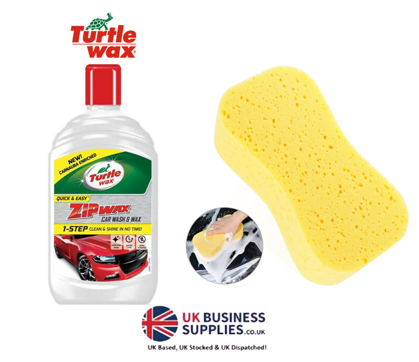 Turtle Wax Zip Car Wash Shampoo & Wax 500ml, with FREE Sponge