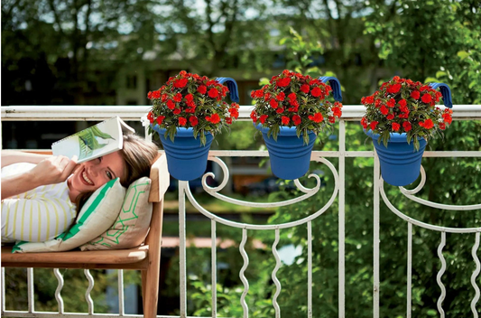 Fixtures Hang Easy Single Eco Planter | Fence or Balcony Hook on Planters | Blue