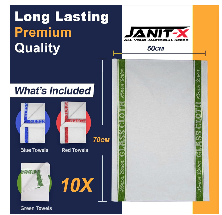 Cotton Glass Cloth Colour Coded Tea Towels by Janit-X 10 Per Pack
