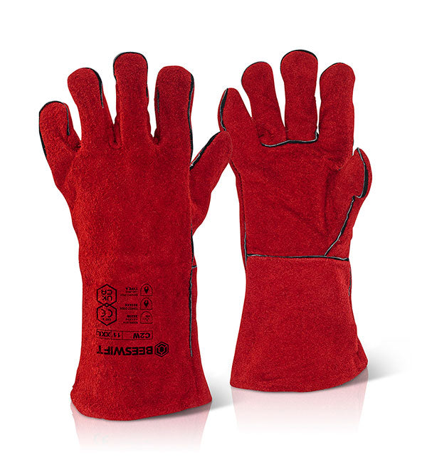 Beeswift Welders Gauntlet Gloves 14" Red 14" Box 10's
